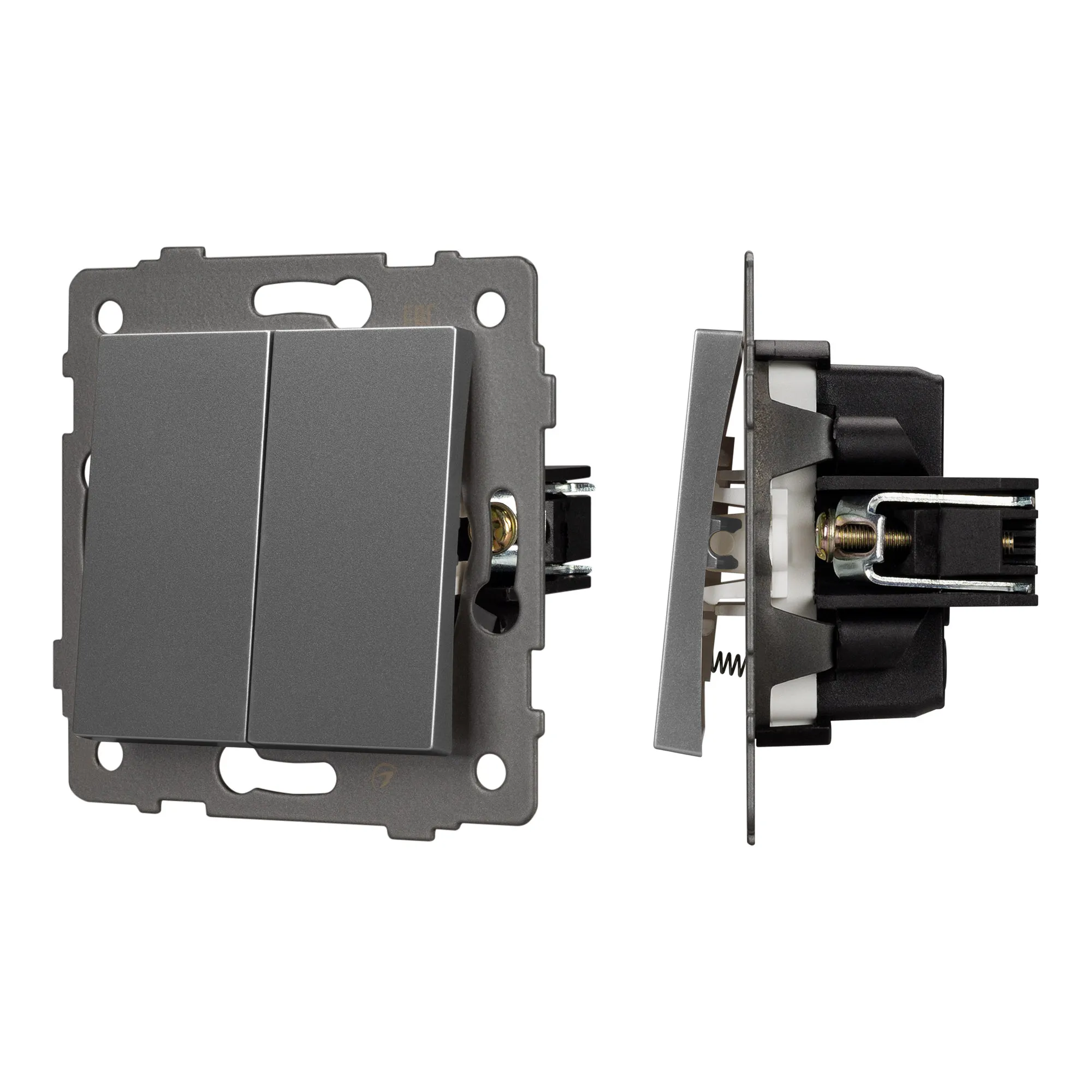 Механизм выключателя двухклавишный самовозвратный SWT-MKR2-PL-GR-V (250V, 10A) (Arlight, -)