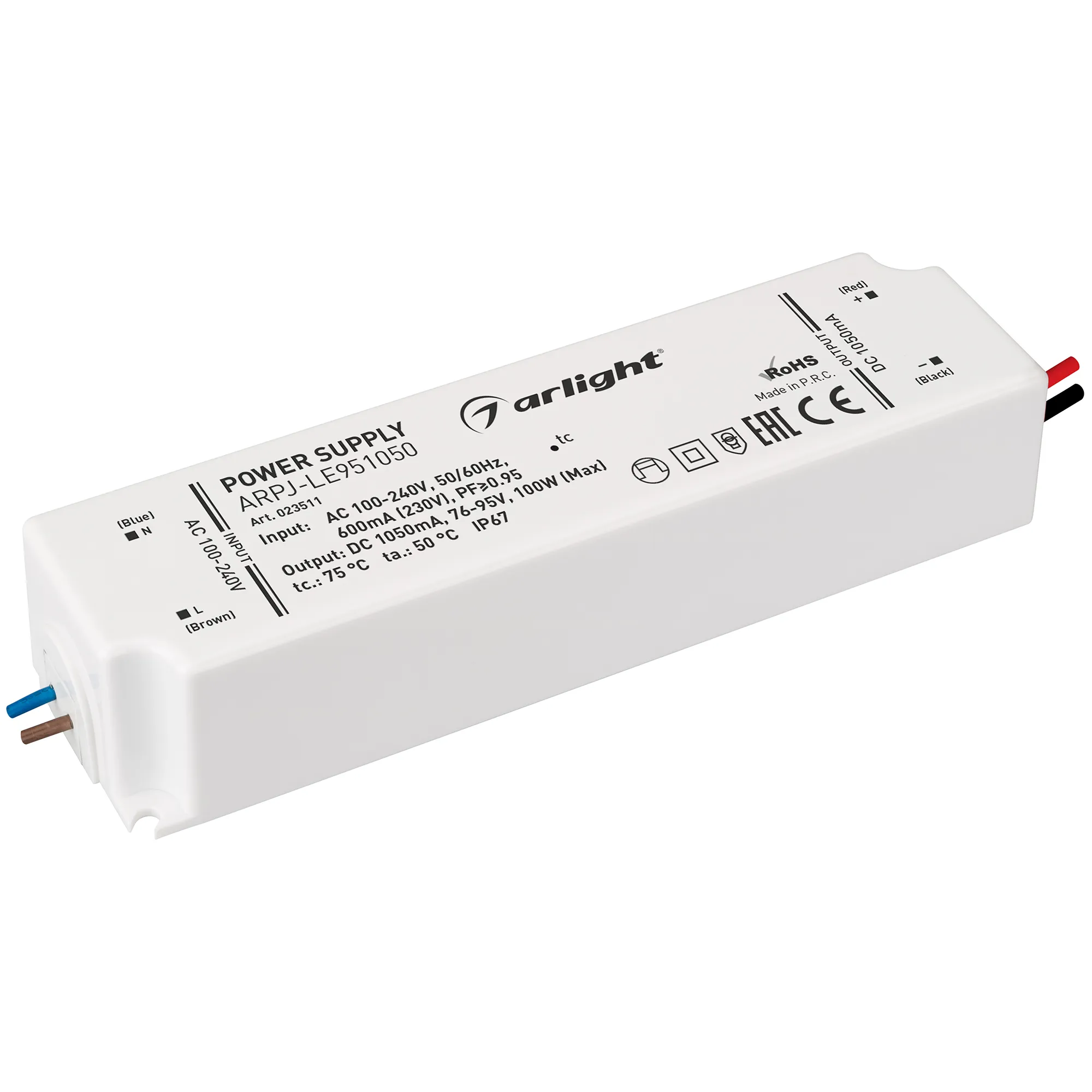Блок питания ARPJ-LE951050 (100W, 1050mA, PFC) (Arlight, IP67 Пластик, 3 года) - изображение товара