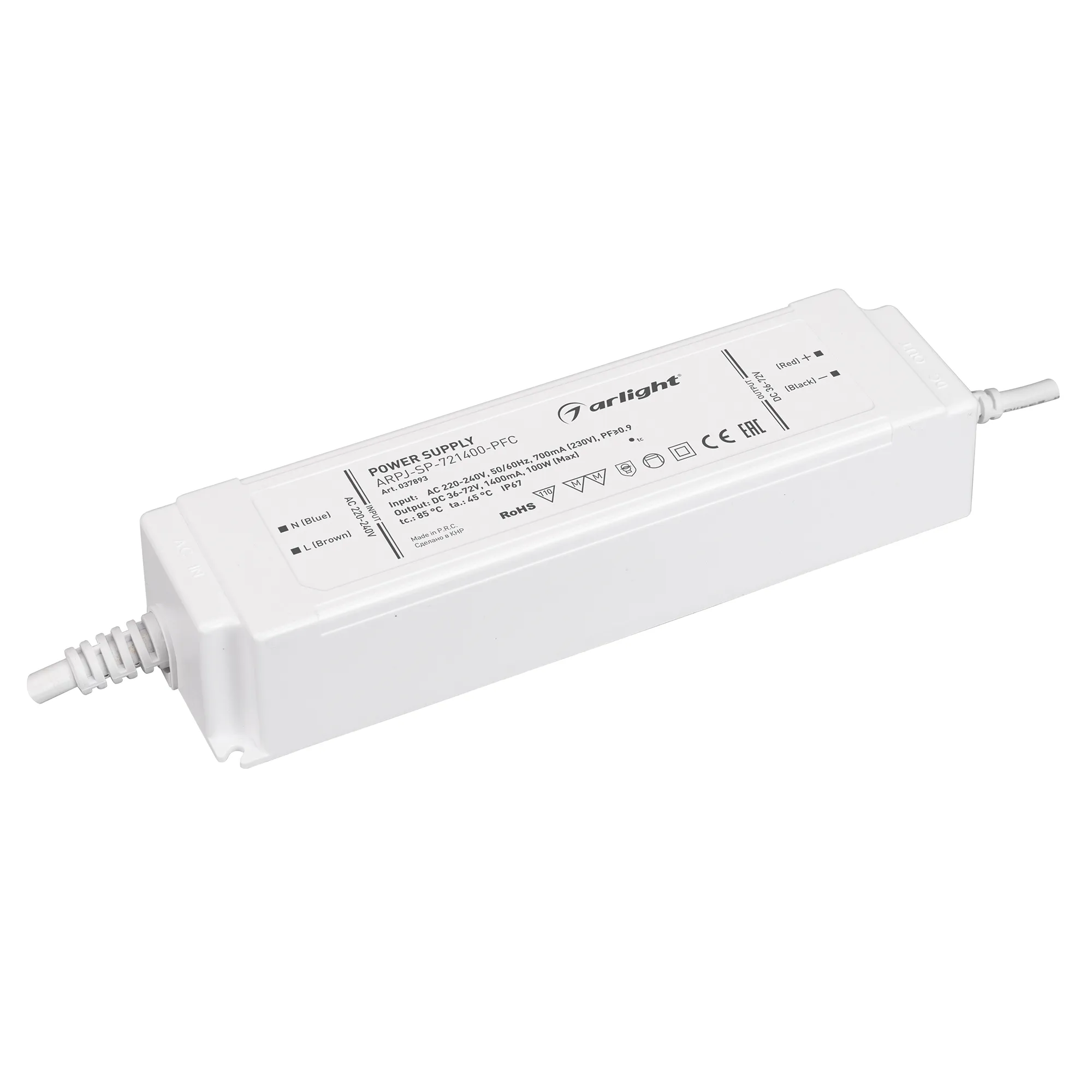 Блок питания ARPJ-SP-721400-PFC (100W, 36-72V, 1.4A) (Arlight, IP67 Пластик, 5 лет) - изображение товара