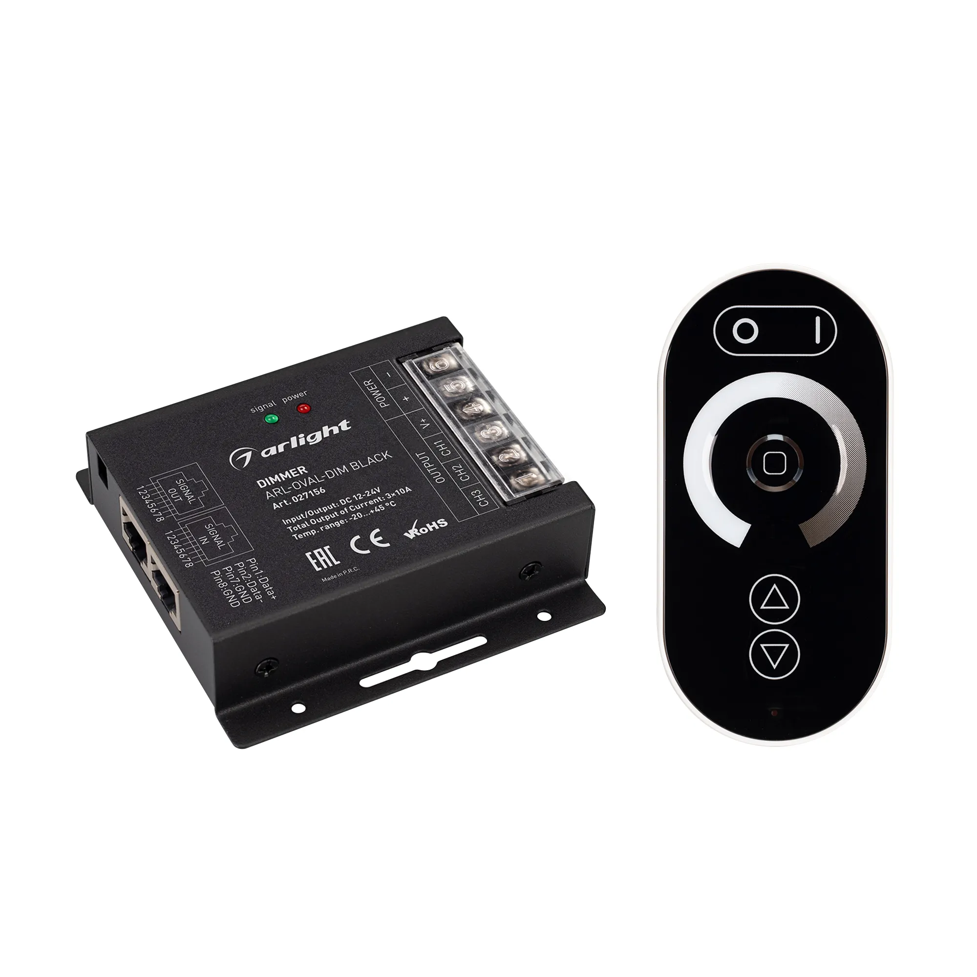 Диммер ARL-OVAL-DIM Black (12-24V, 3x10A, ПДУ Овал, RF, RJ45) (Arlight, IP20 Металл, 3 года) - изображение товара